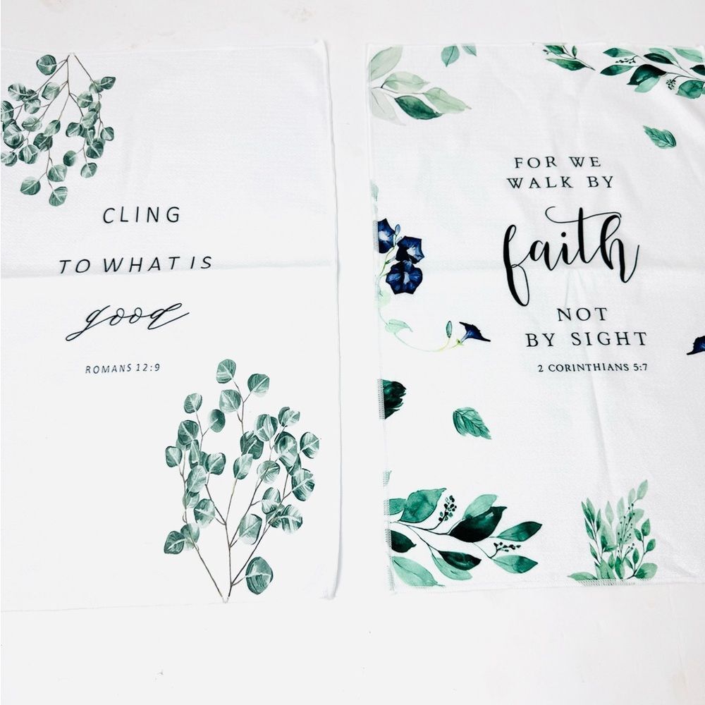 2 New Christian Faith Bible Inspirational Kitchen Dish Towels  16×24
